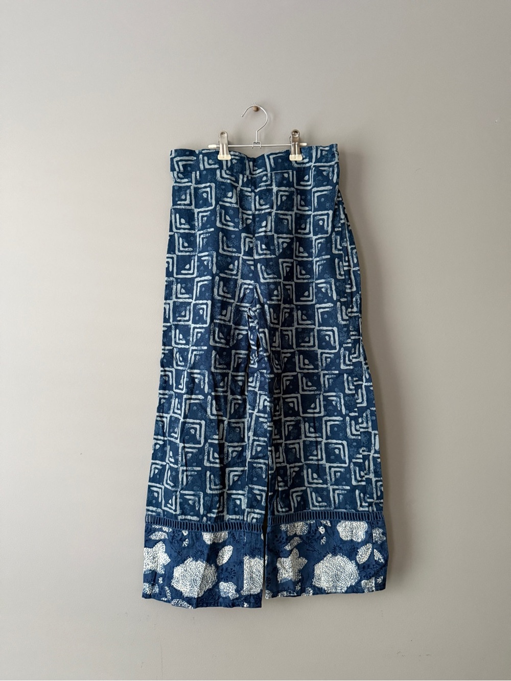 Blue Patterned Wide-Leg Skirt